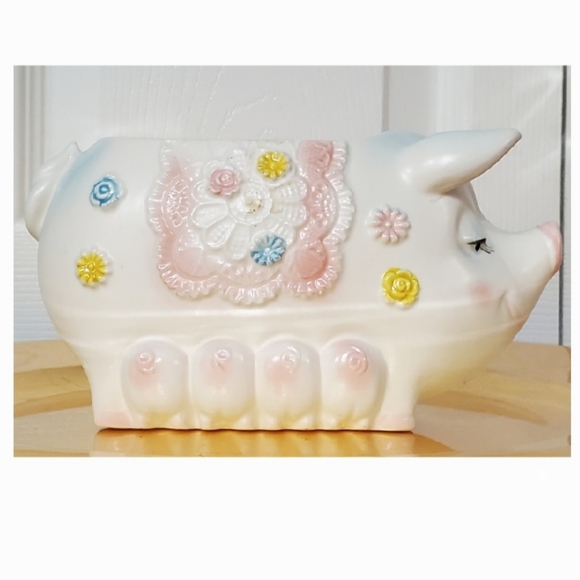 Vntg Napco 7" Mother Pig with 4 Pigglets Planter Made in Japan - Picture 9 of 9